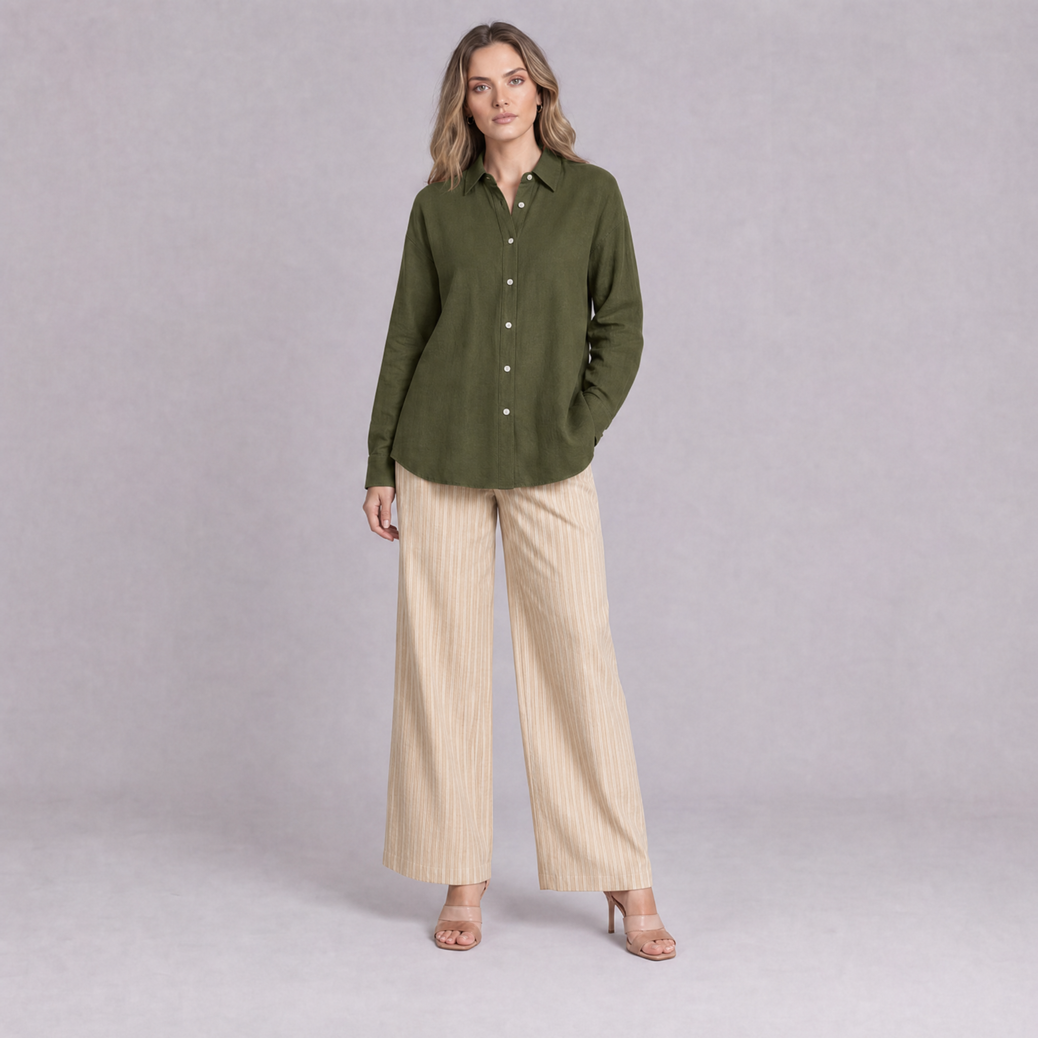 Linen Classic Shirt in Moss Green, Ratń Swamini