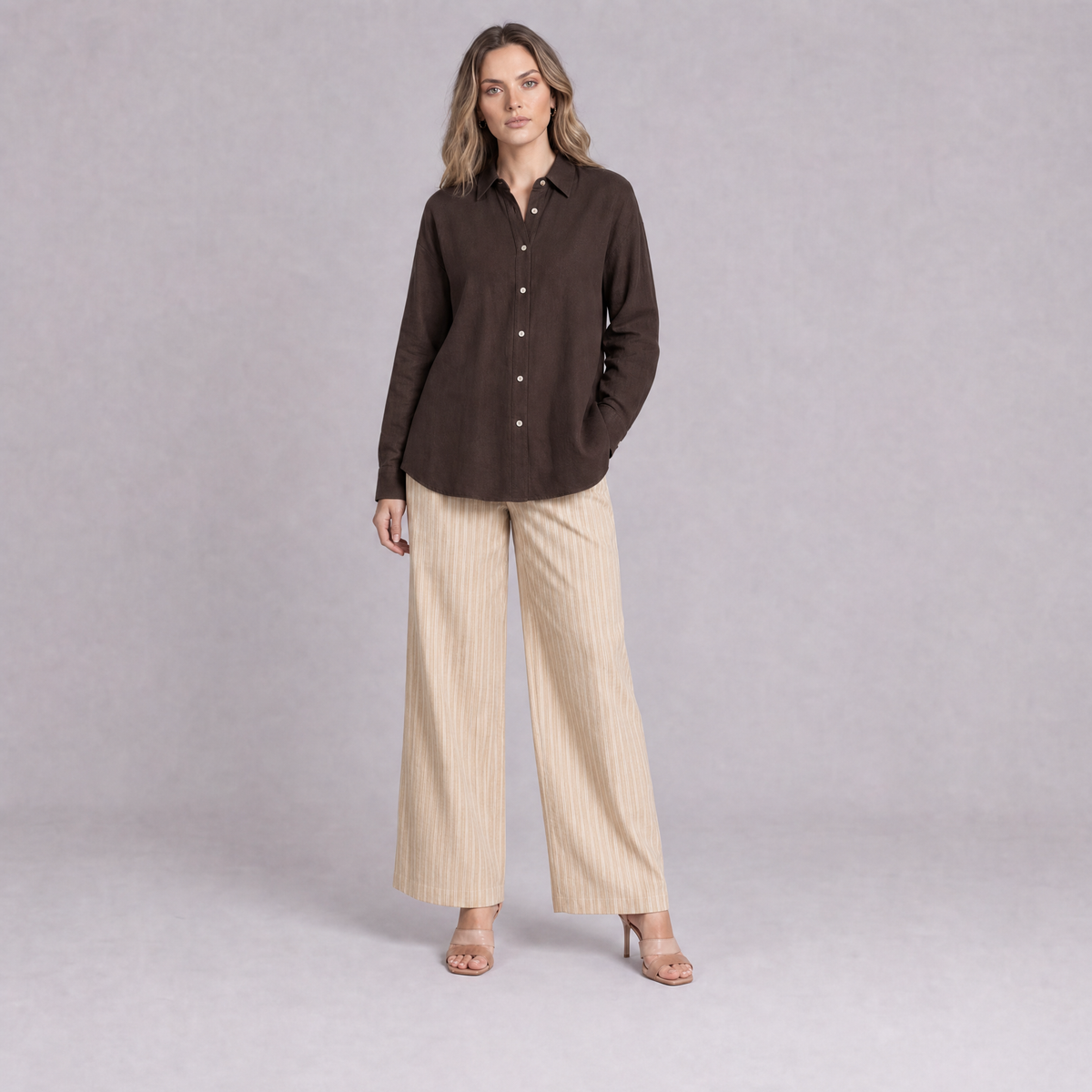 Linen Classic Shirt in Chocolate Brown, Ratń Swamini