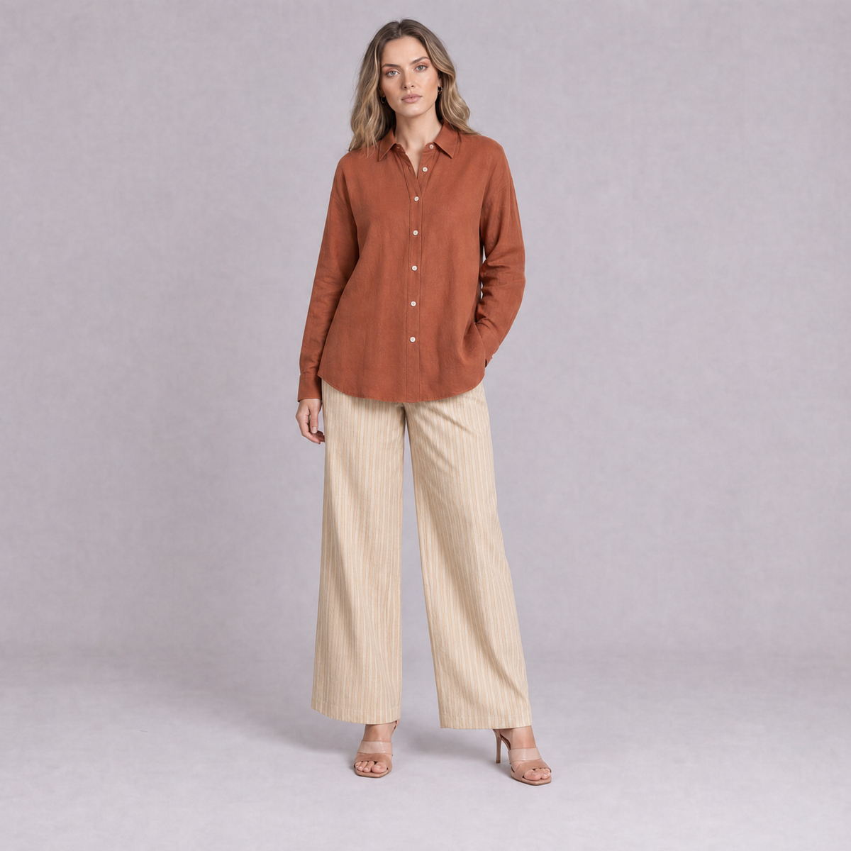 Linen Classic Shirt in Terracotta, Ratń Swamini