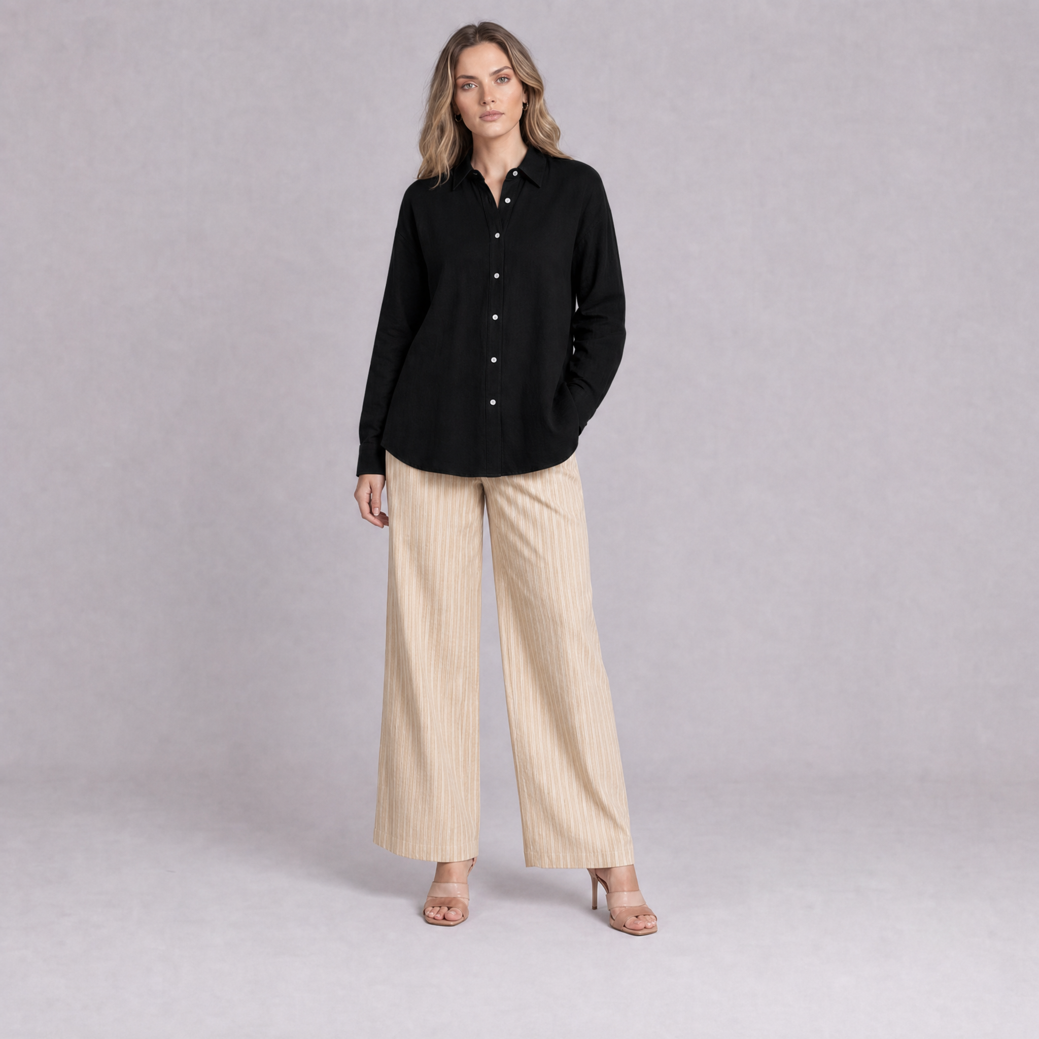 Linen Classic Shirt in Black, Ratń Swamini