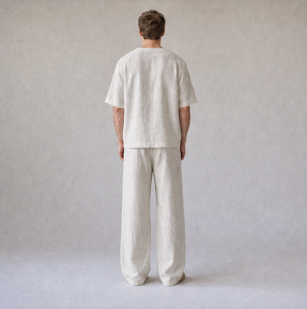 Cotton Linen Crew Neck Oversized T-Shirt with Button Side Trousers — Ratń Swamini · view 2