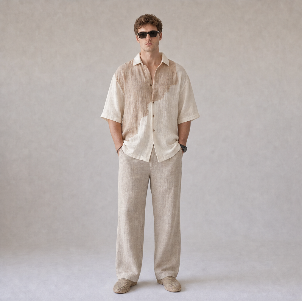Linen Colorblock Shirt — Ratń Swamini · view 4