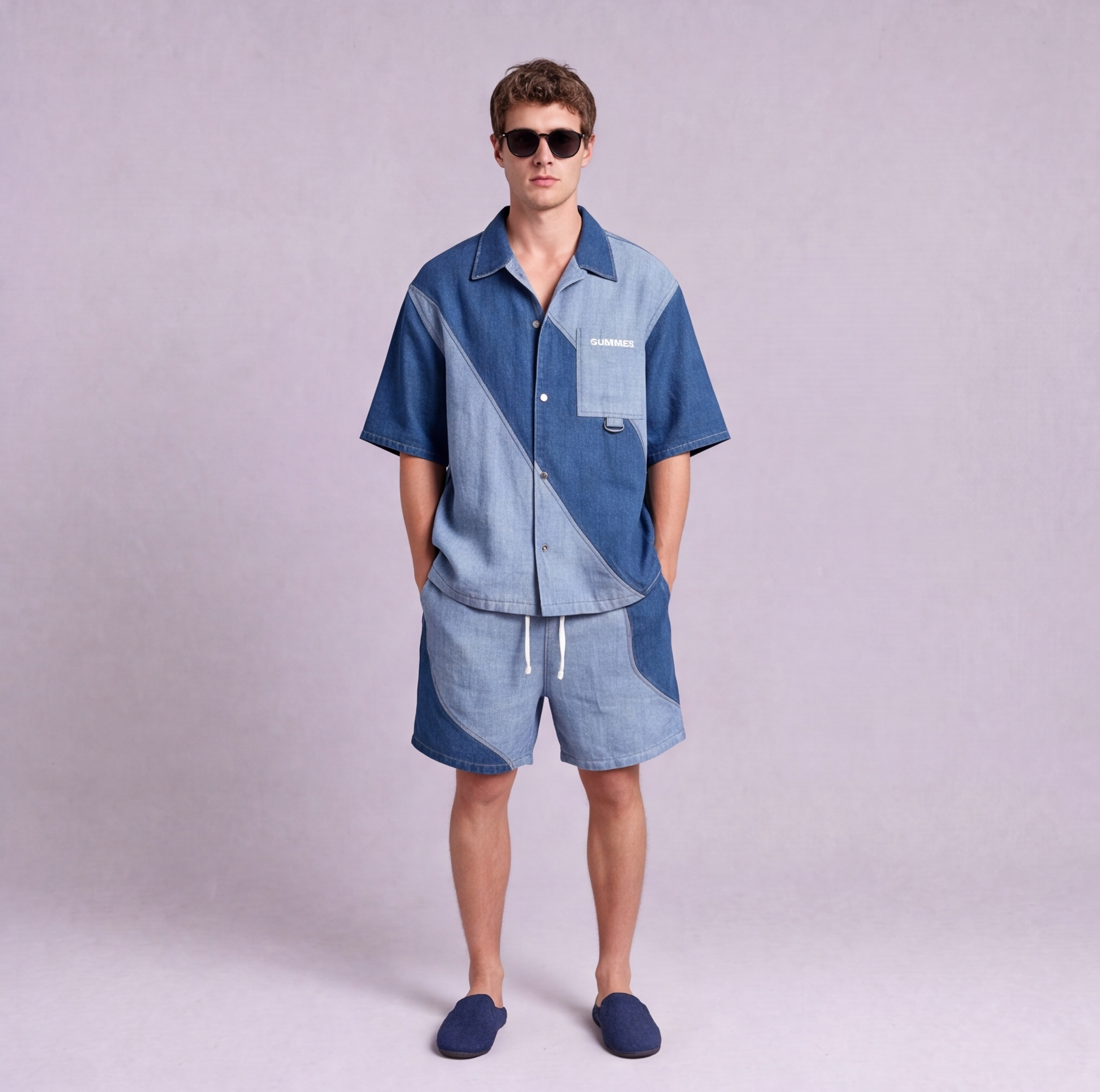 Linen Colour-Block Camp Collar Set — Ratń Swamini