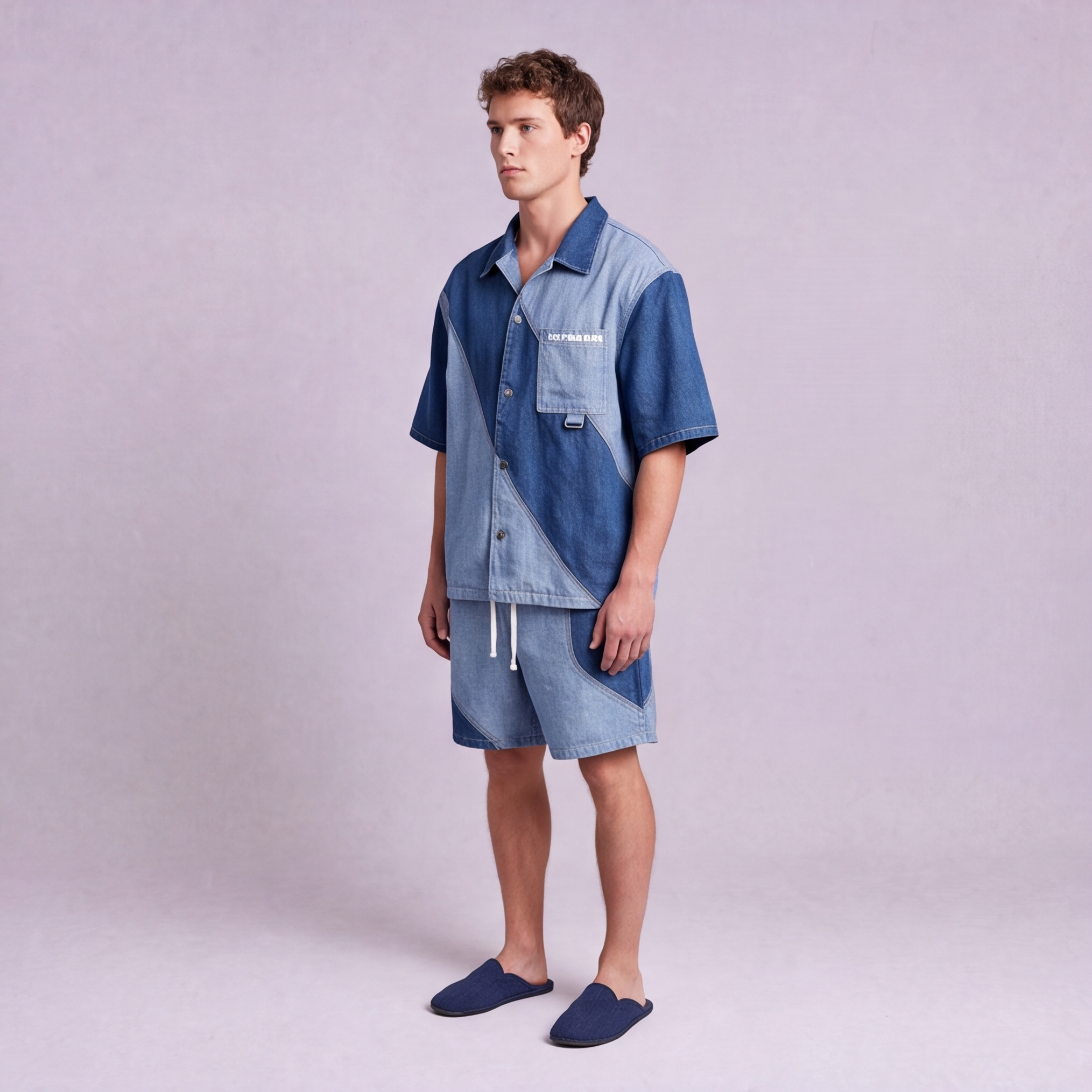 Linen Colour-Block Camp Collar Set — Ratń Swamini · view 2