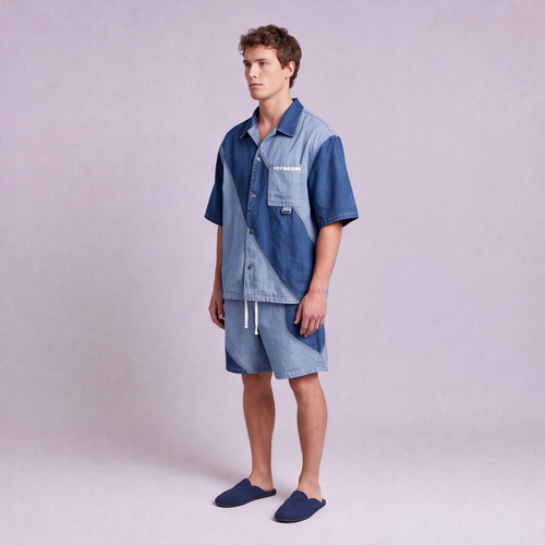 Linen Colour-Block Camp Collar Set — Ratń Swamini · view 2