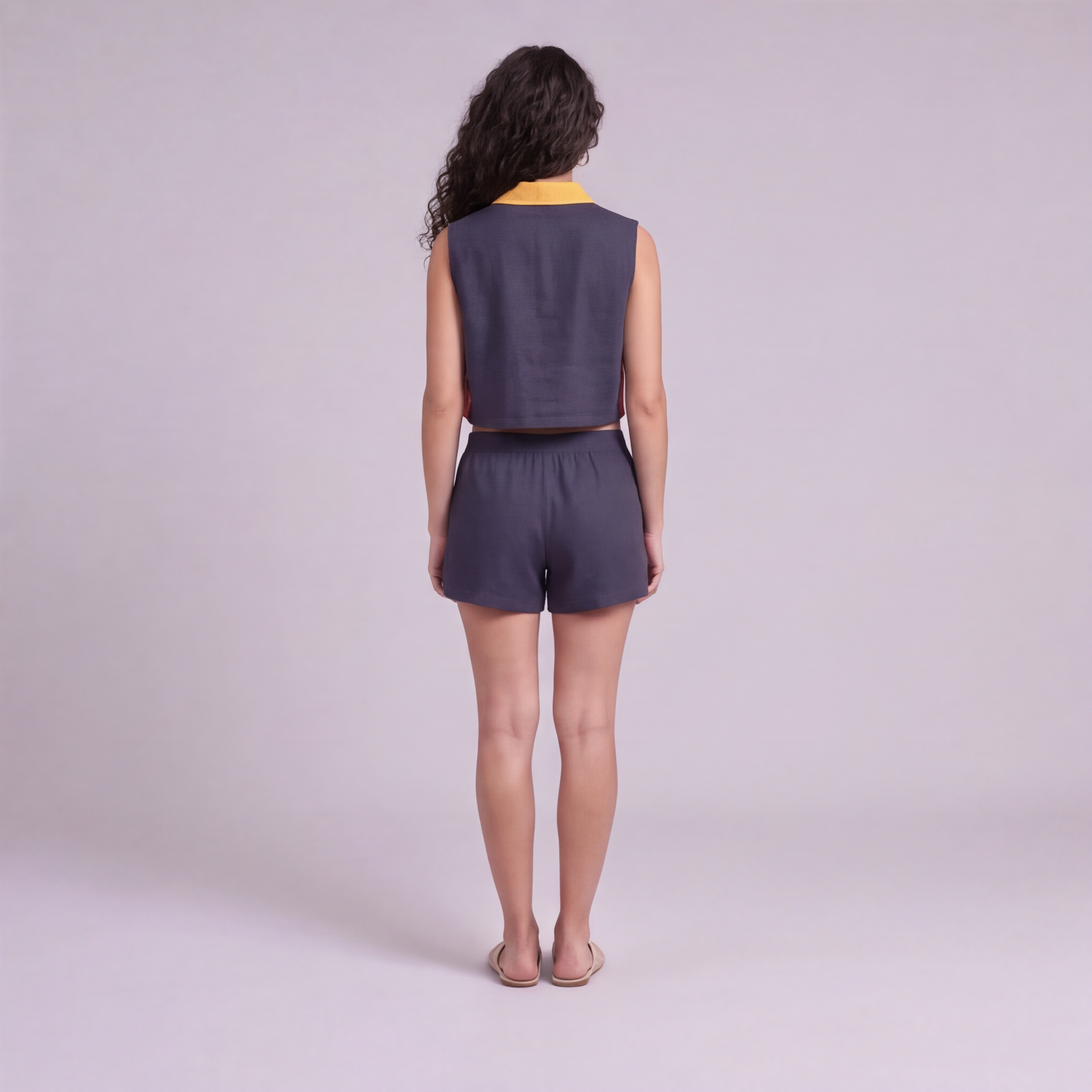 Linen Colour-Block Cropped Top & Shorts Co-ord Set — Ratń Swamini · view 2