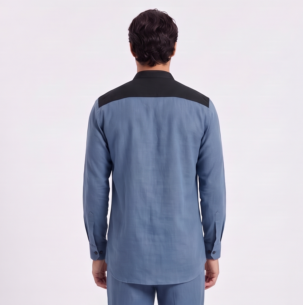 Linen Colour-Block Kurta Shirt — Ratń Swamini · view 4