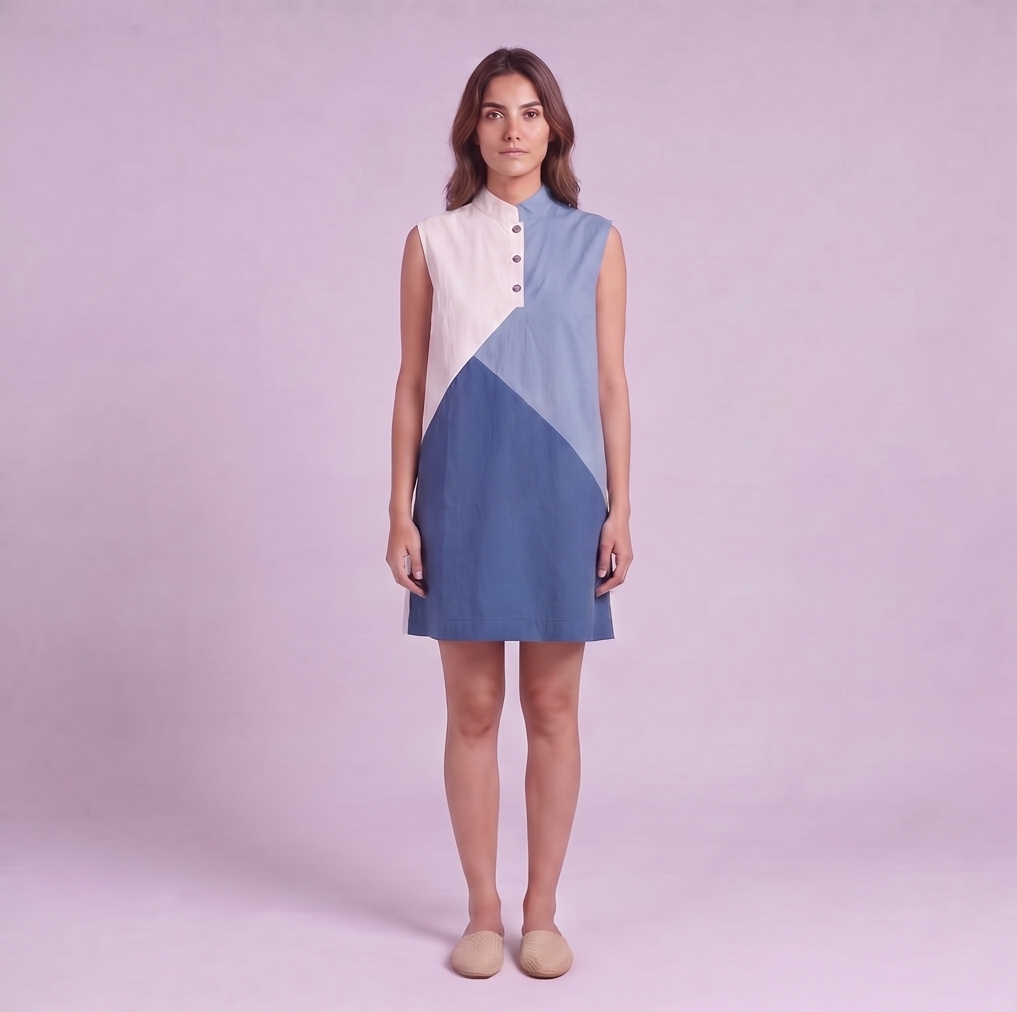 Linen Colour-Block Mini Dress — Ratń Swamini · view 4
