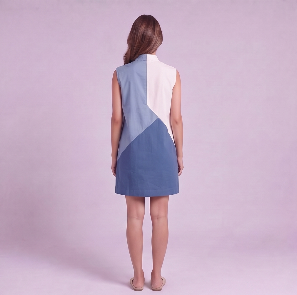 Linen Colour-Block Mini Dress — Ratń Swamini · view 3