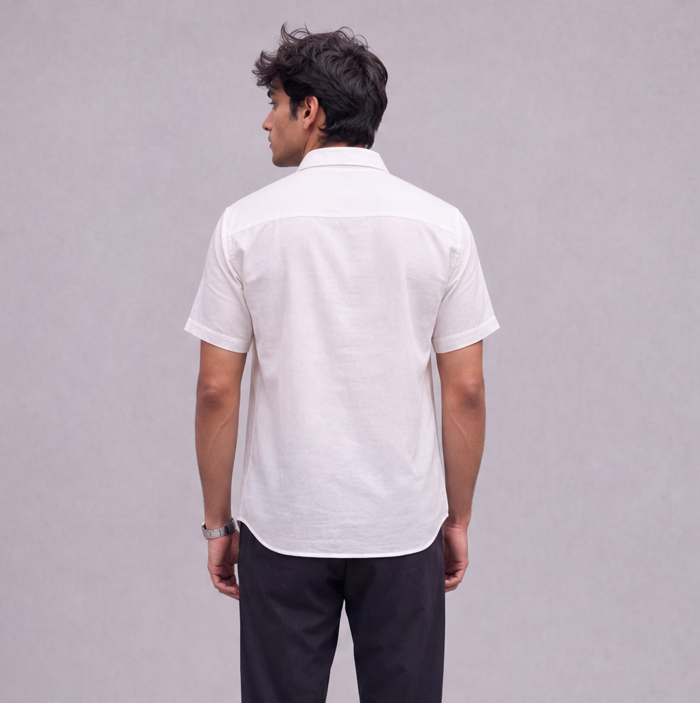 Linen Colour-Block Half Sleeve Shirt, Ratń Swamini · view 4