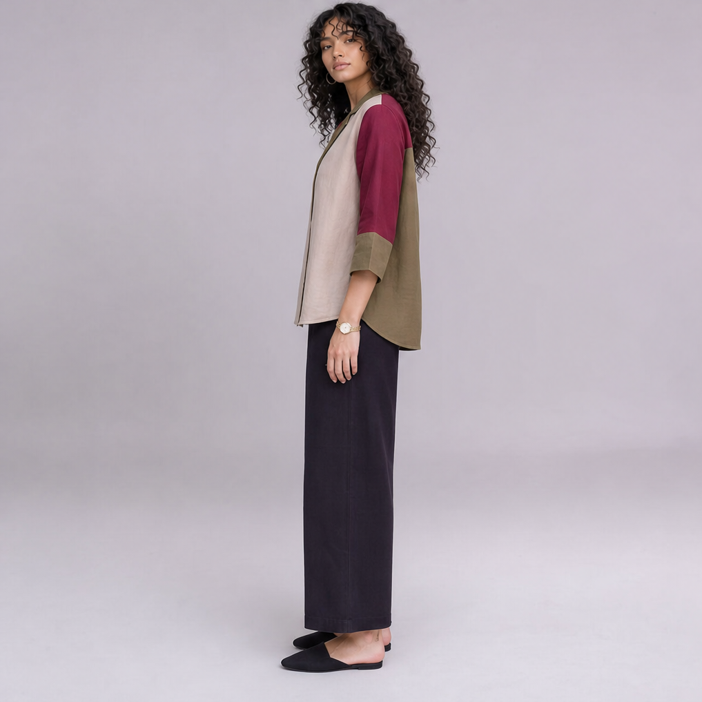 Linen Colour-Block Shirt — Ratń Swamini · view 3