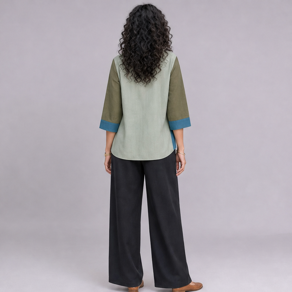 Linen Colour-Block Shirt — Ratń Swamini · view 2