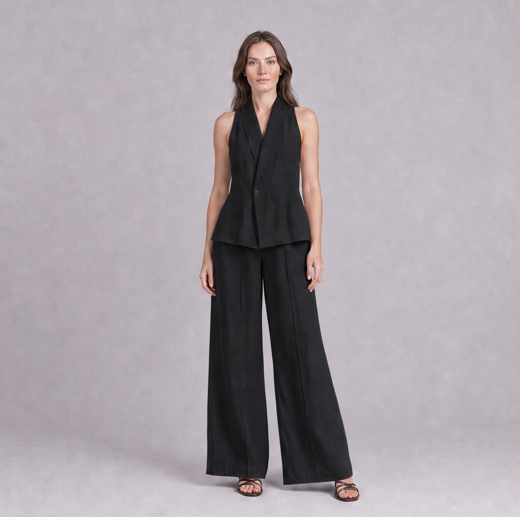 Linen Cotton Blazer Vest & Wide Leg Trouser Co-ord — Ratń Swamini · view 4