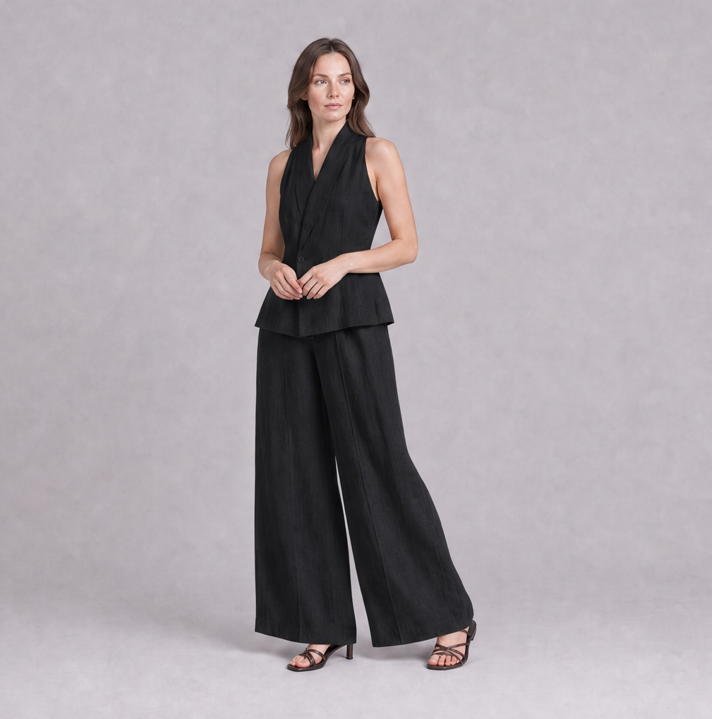 Linen Cotton Blazer Vest & Wide Leg Trouser Co-ord — Ratń Swamini