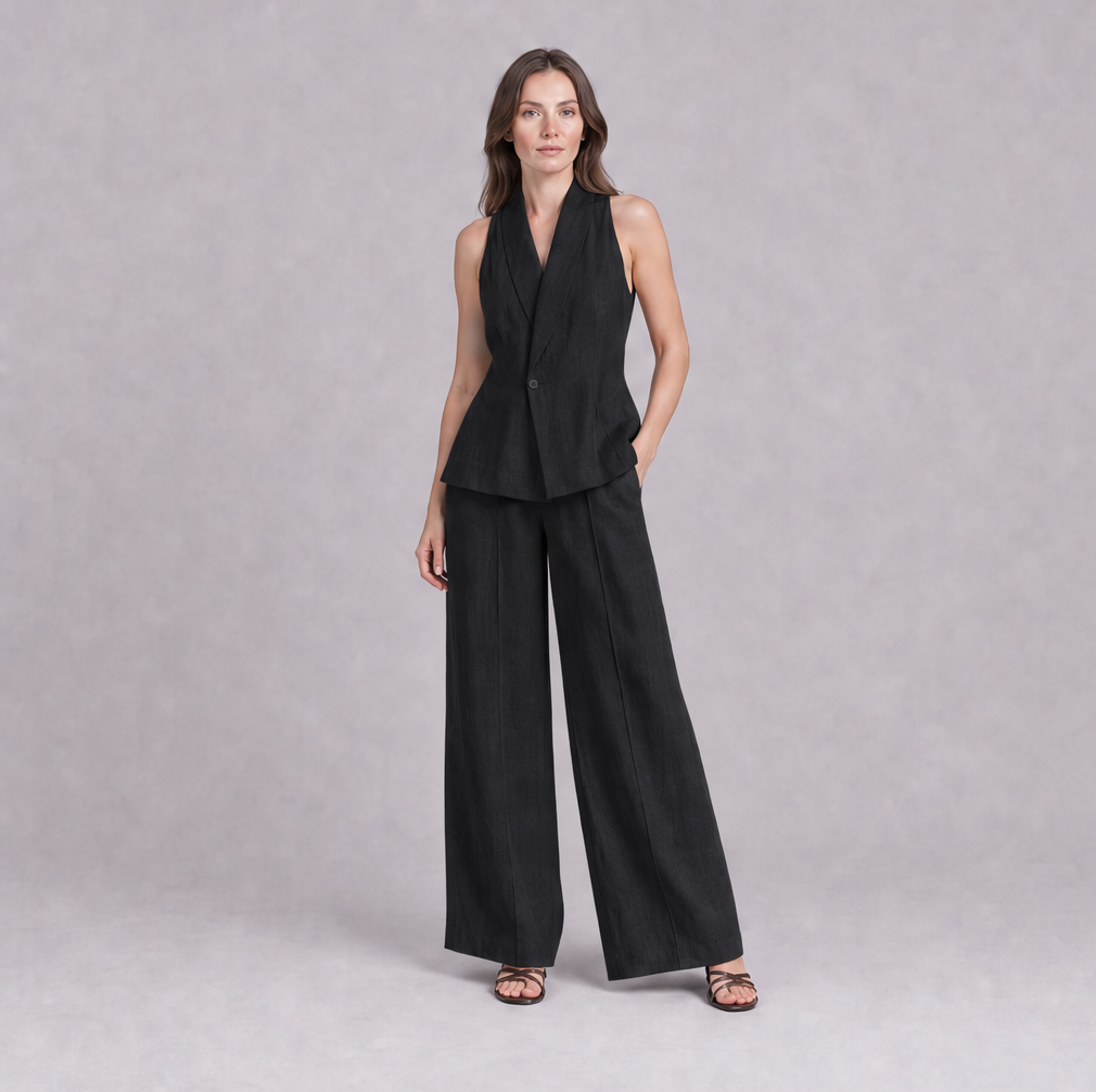 Linen Cotton Blazer Vest & Wide Leg Trouser Co-ord — Ratń Swamini · view 2