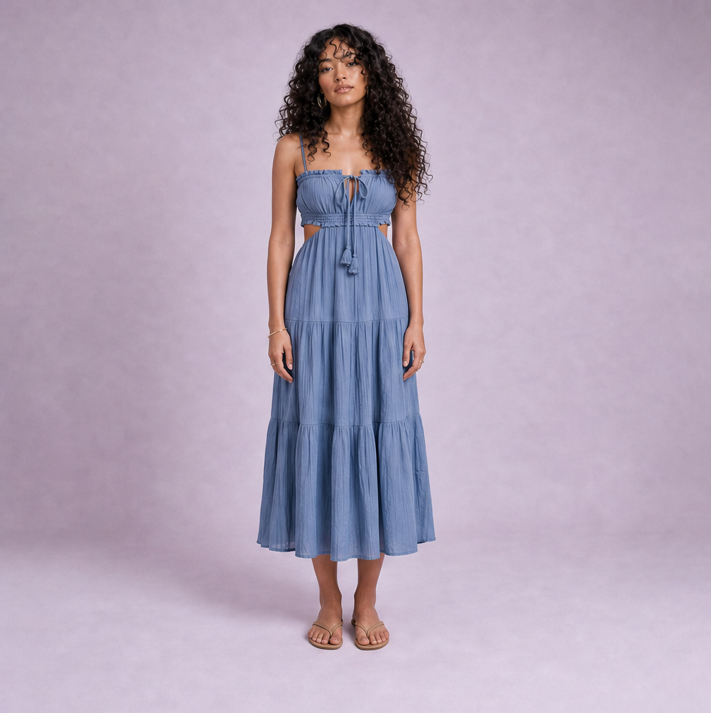 Linen Cut-Out Tiered Maxi Dress — Ratń Swamini · view 4