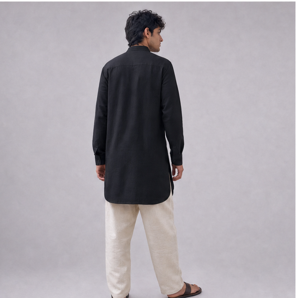 Linen Mandarin Collar Kurta Shirt — Ratń Swamini · view 2