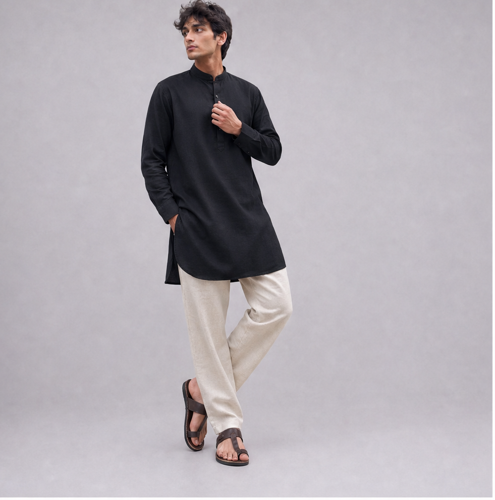 Linen Mandarin Collar Kurta Shirt — Ratń Swamini · view 4