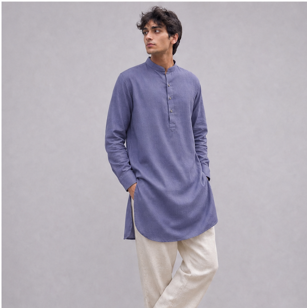 Linen Mandarin Collar Kurta Shirt — Ratń Swamini · view 5
