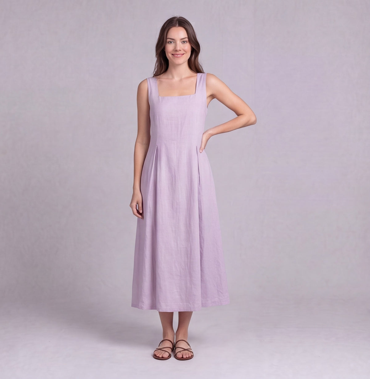 Linen Pleated Midi Dress — Ratń Swamini