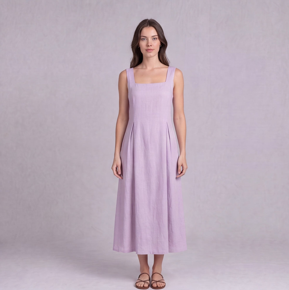 Linen Pleated Midi Dress — Ratń Swamini · view 2