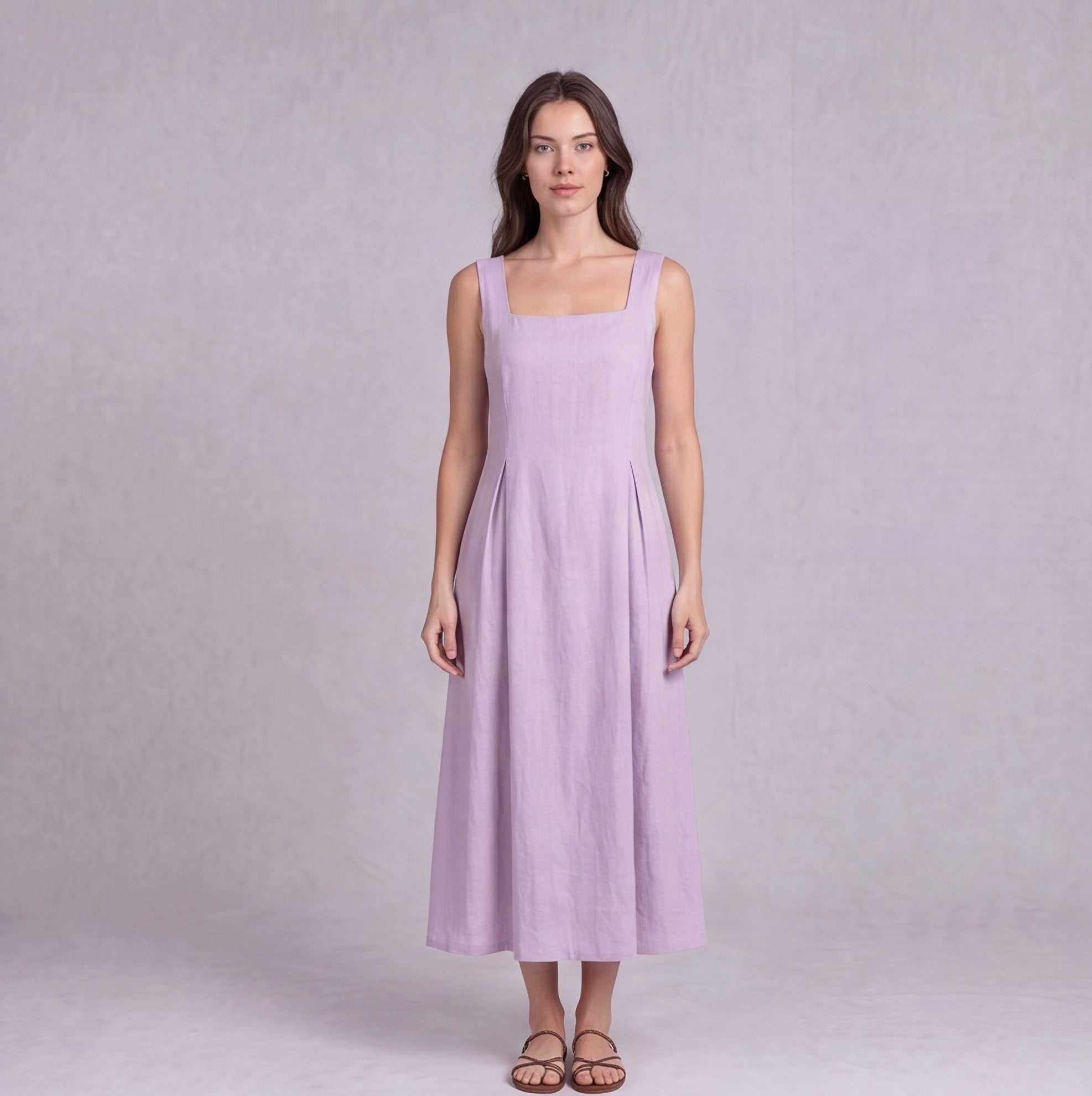 Linen Pleated Midi Dress — Ratń Swamini · view 2