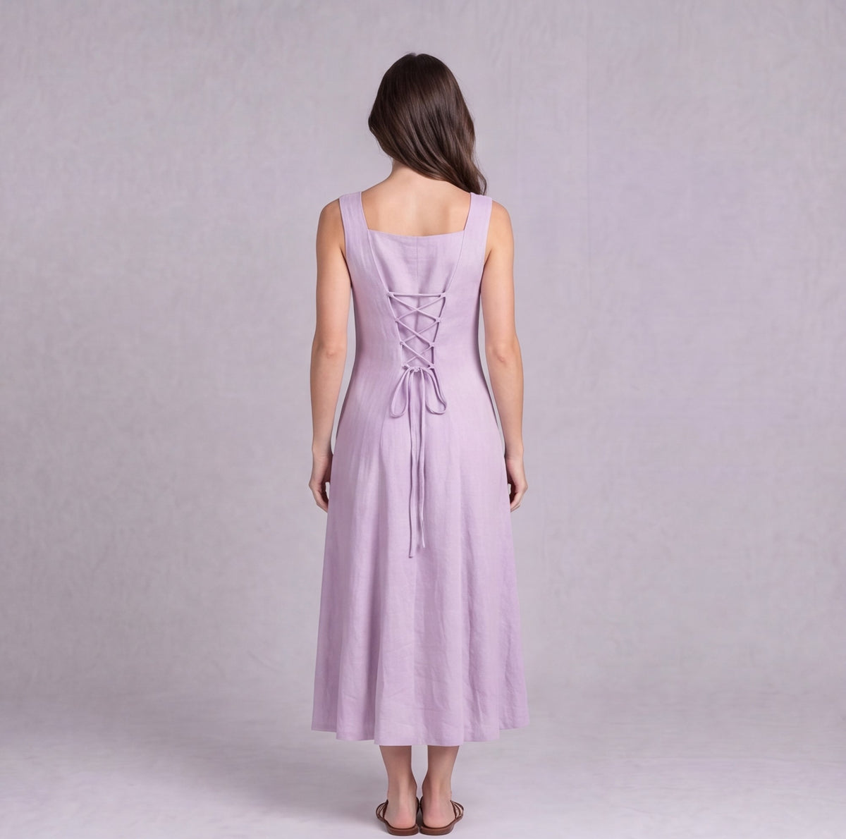 Linen Pleated Midi Dress — Ratń Swamini · view 3