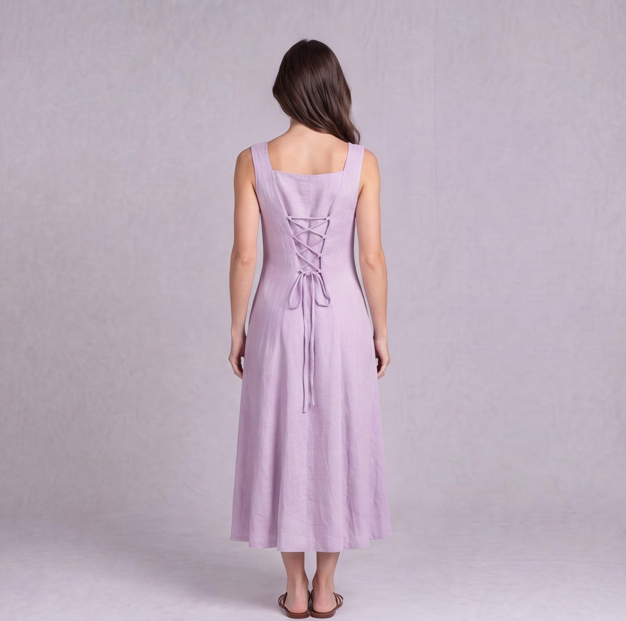 Linen Pleated Midi Dress — Ratń Swamini · view 3
