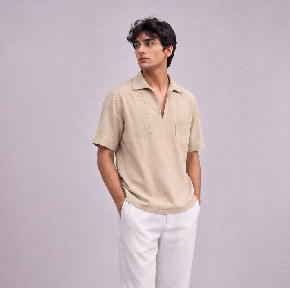 Linen Pullover Shirt in Half Sleeve, Ratń Swamini · view 3
