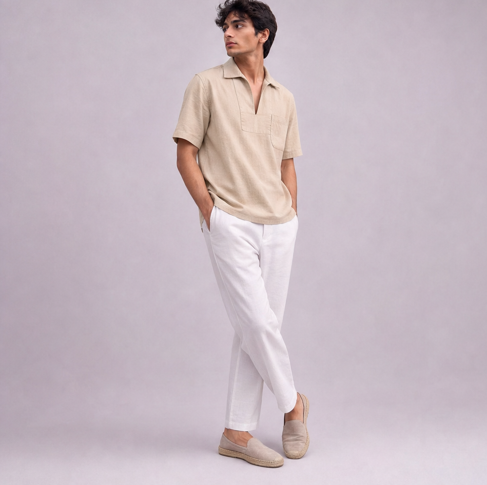 Linen Pullover Shirt in Half Sleeve, Ratń Swamini