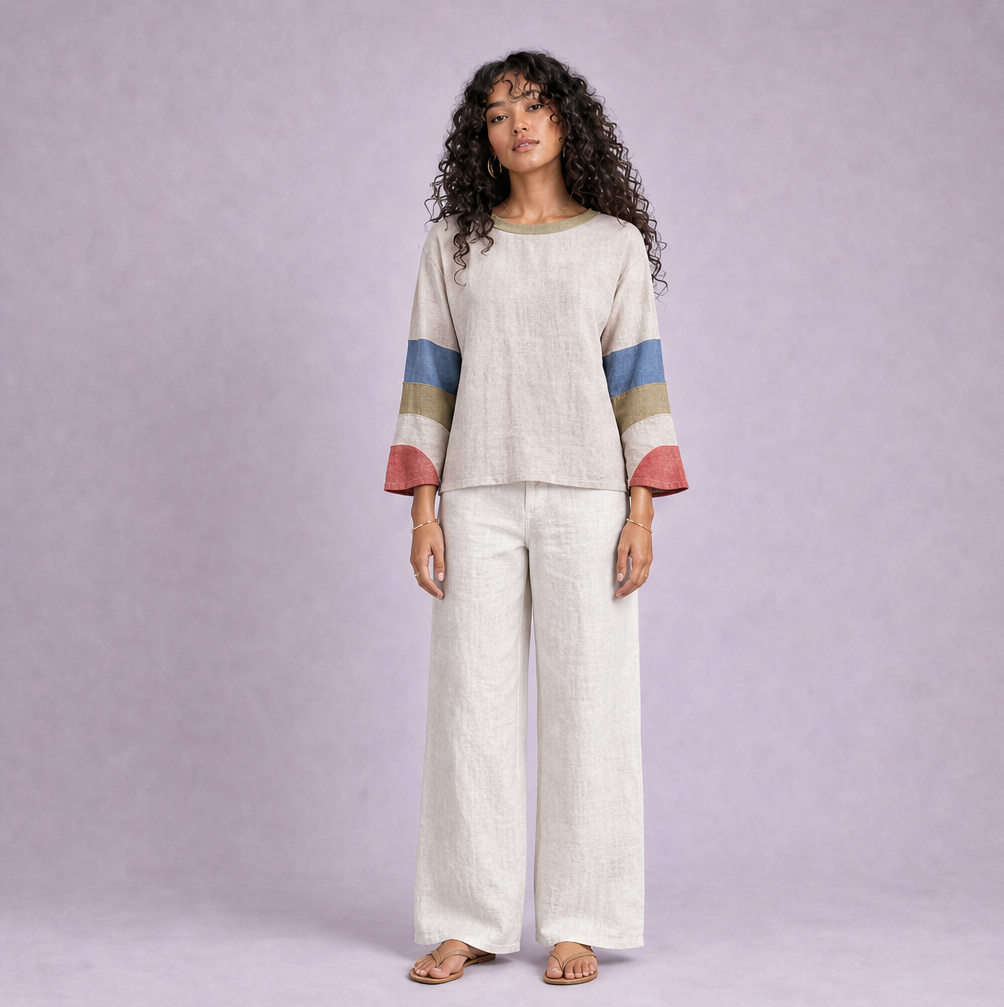 Linen Striped Sleeve Top — Ratń Swamini · view 4