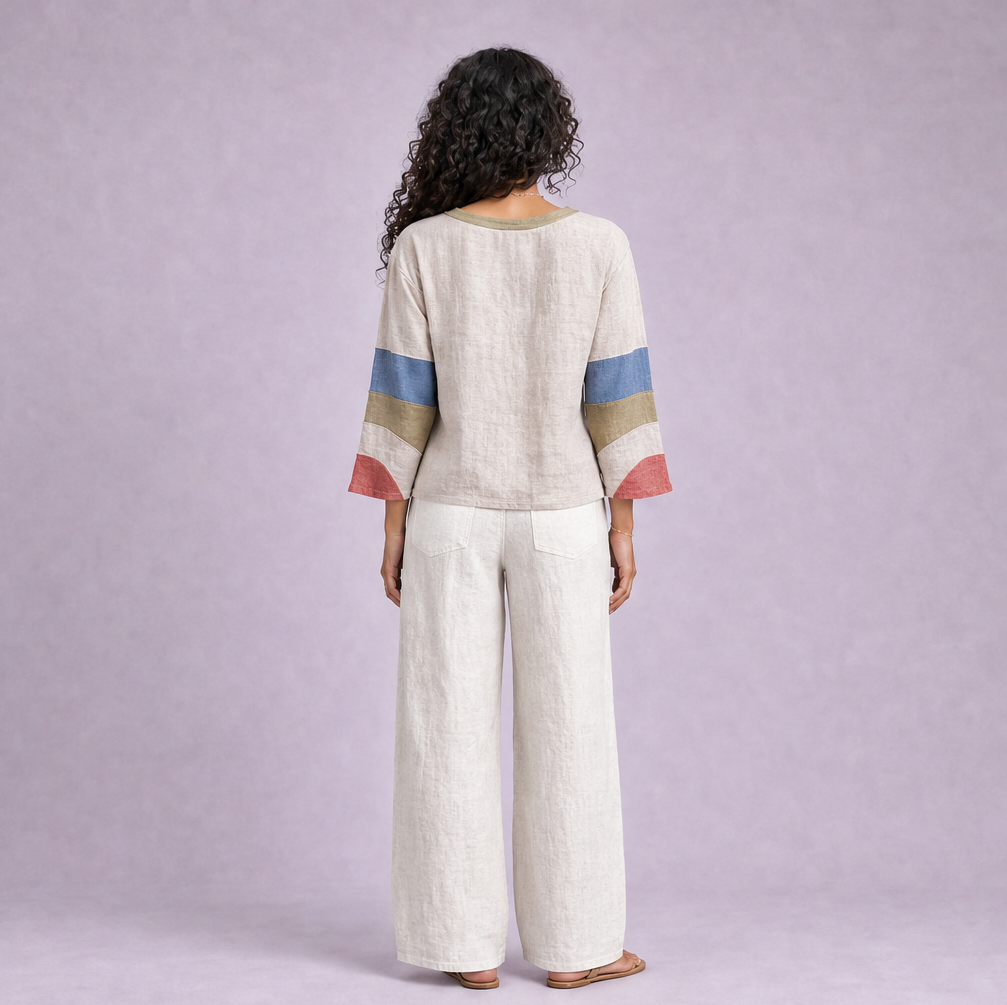Linen Striped Sleeve Top — Ratń Swamini · view 3