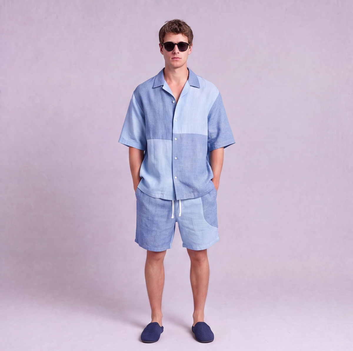 Linen Two-Tone Colour-Block Camp Collar Set — Ratń Swamini · view 4