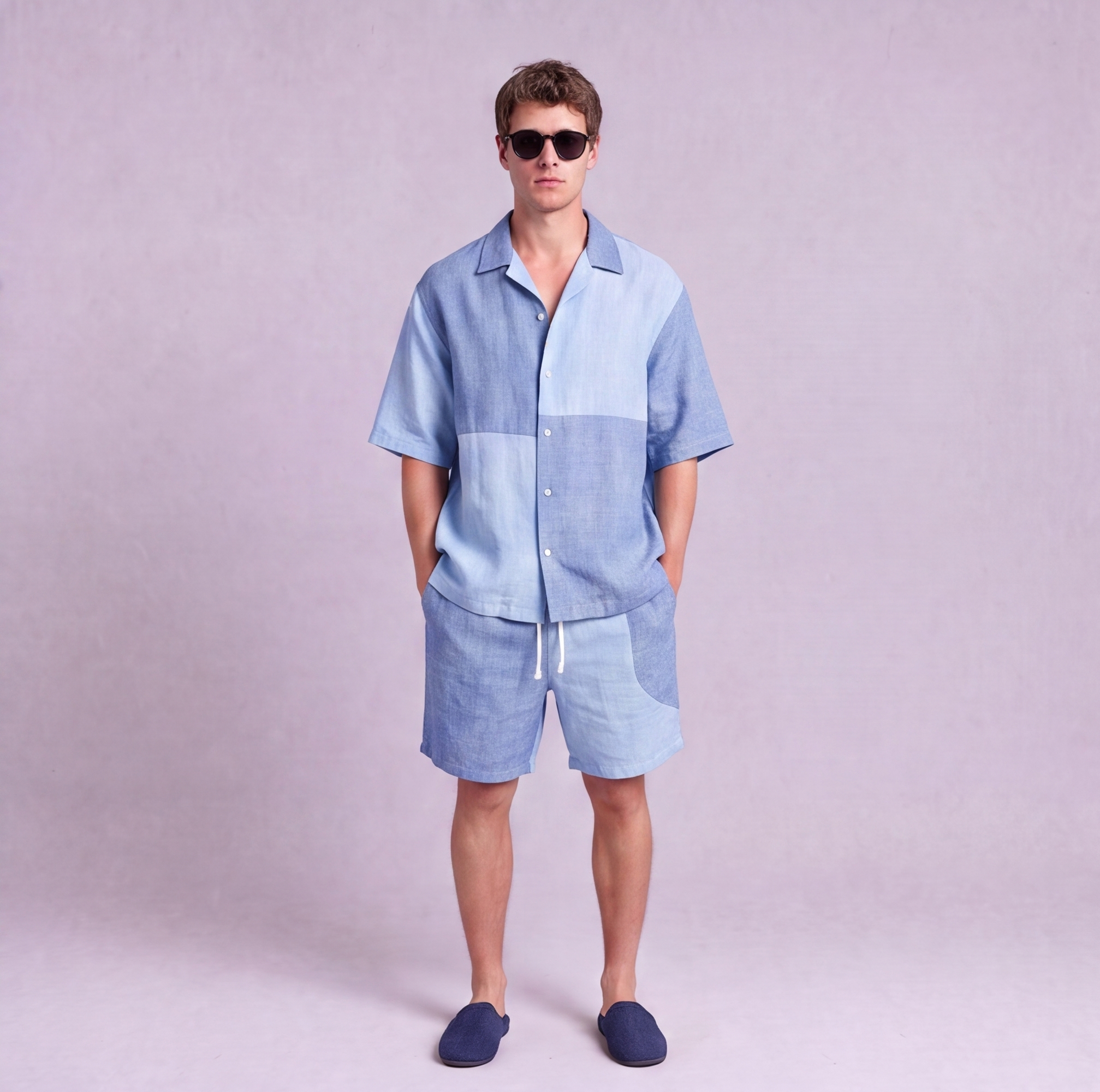 Linen Two-Tone Colour-Block Camp Collar Set — Ratń Swamini · view 4