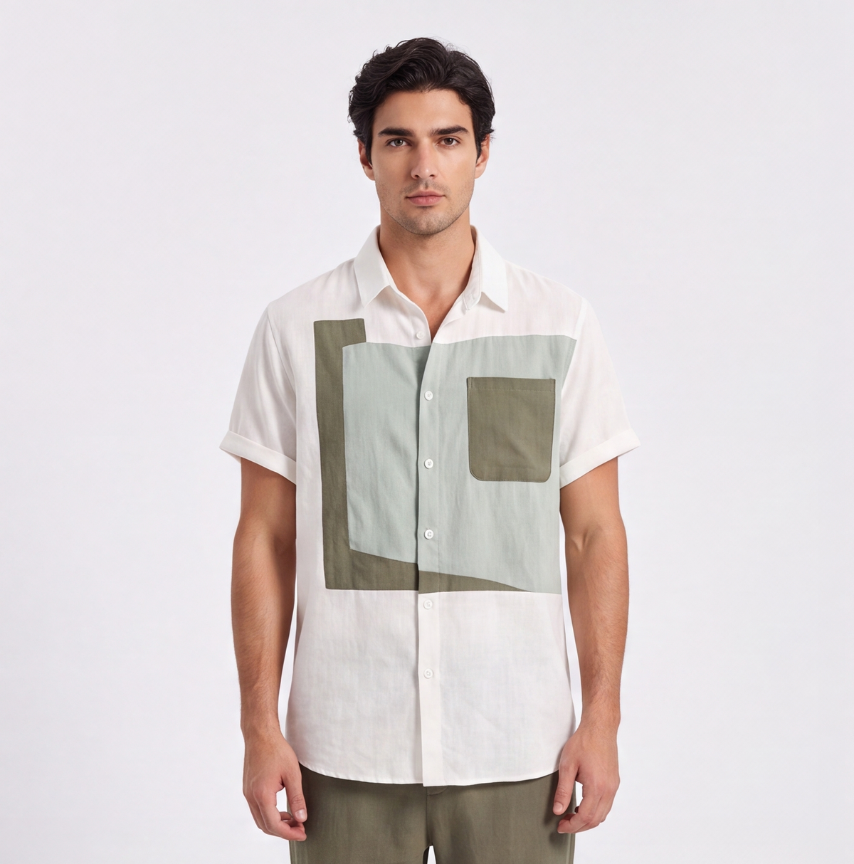 Linen Colour-Block Shirt — Ratń Swamini · view 4