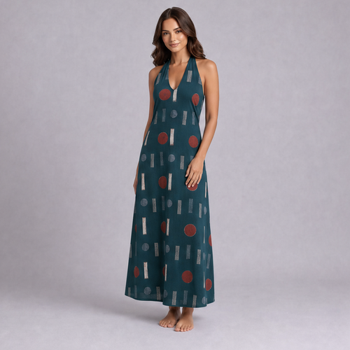 Cotton Discharge Printed Halter Maxi Dress — Ratń Swamini