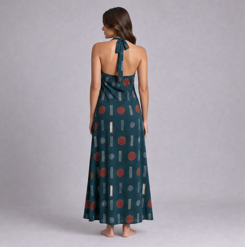 Cotton Discharge Printed Halter Maxi Dress — Ratń Swamini · view 2
