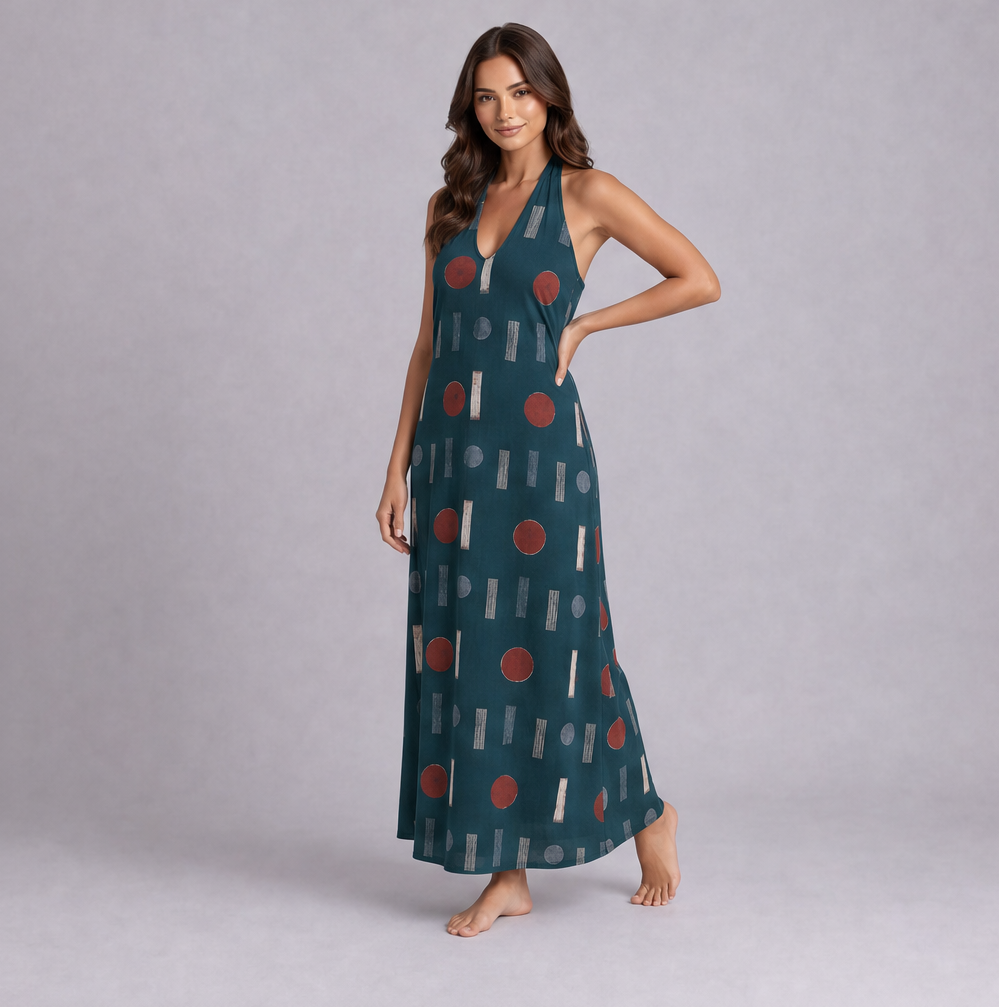 Cotton Discharge Printed Halter Maxi Dress — Ratń Swamini · view 4