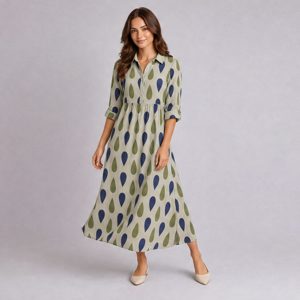 Printed Maxi Shirt Dress in Cotton — Ratń Swamini