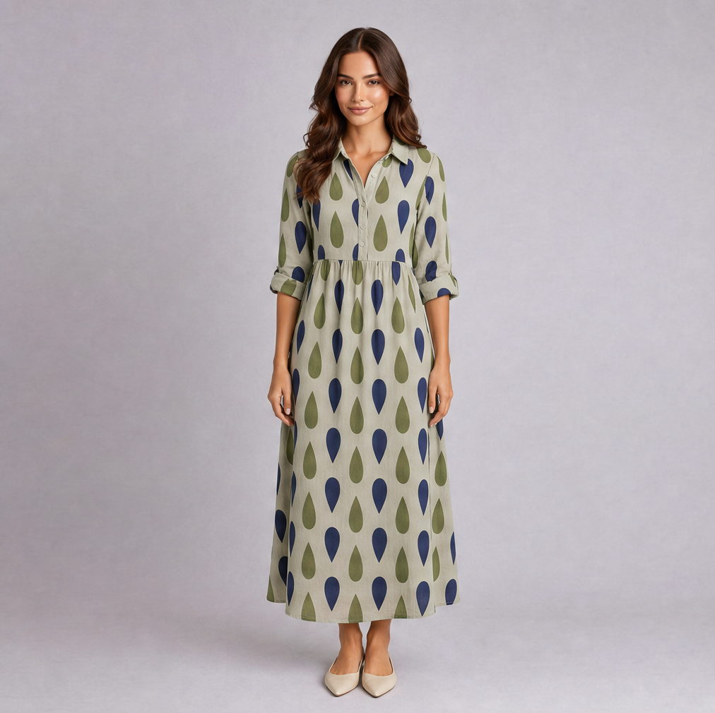 Printed Maxi Shirt Dress in Cotton — Ratń Swamini · view 2