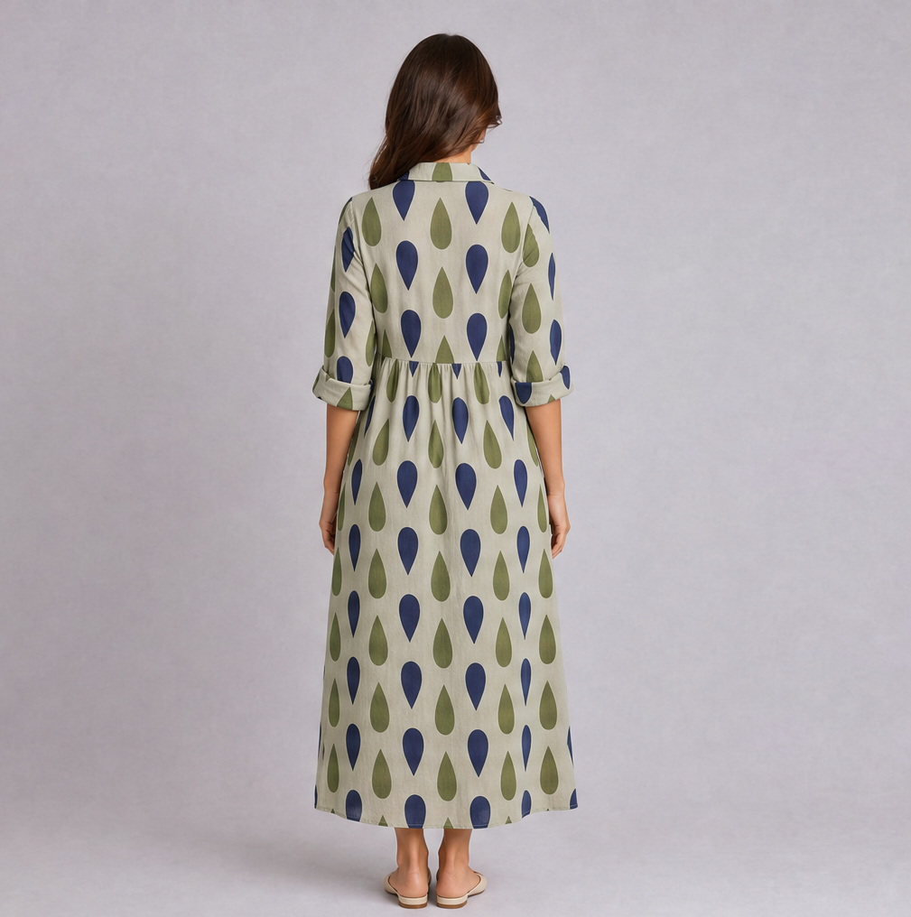 Printed Maxi Shirt Dress in Cotton — Ratń Swamini · view 3