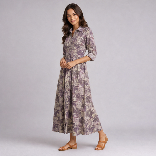 Handblock Print Maxi Shirt Dress — Ratń Swamini