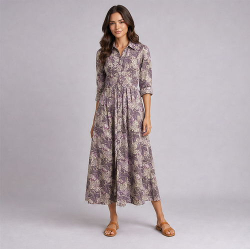 Handblock Print Maxi Shirt Dress — Ratń Swamini · view 2