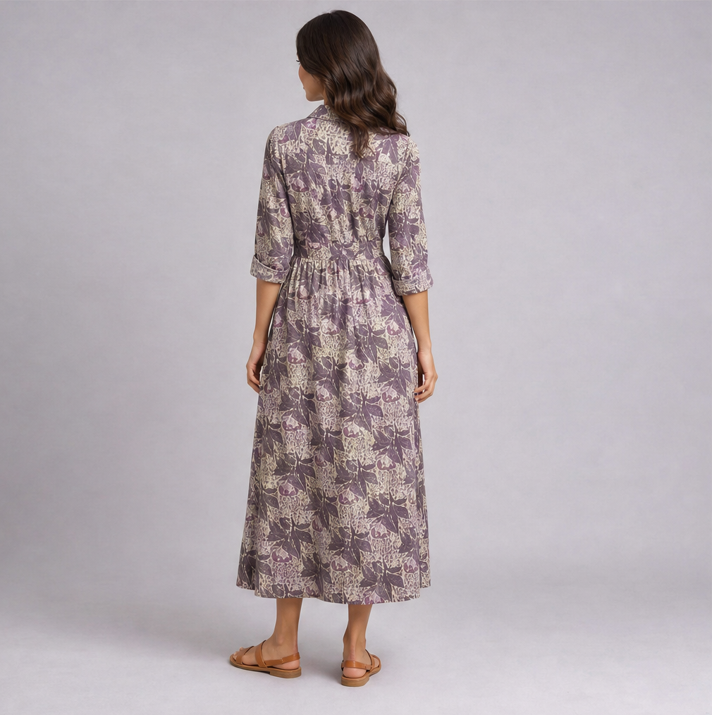 Handblock Print Maxi Shirt Dress — Ratń Swamini · view 3
