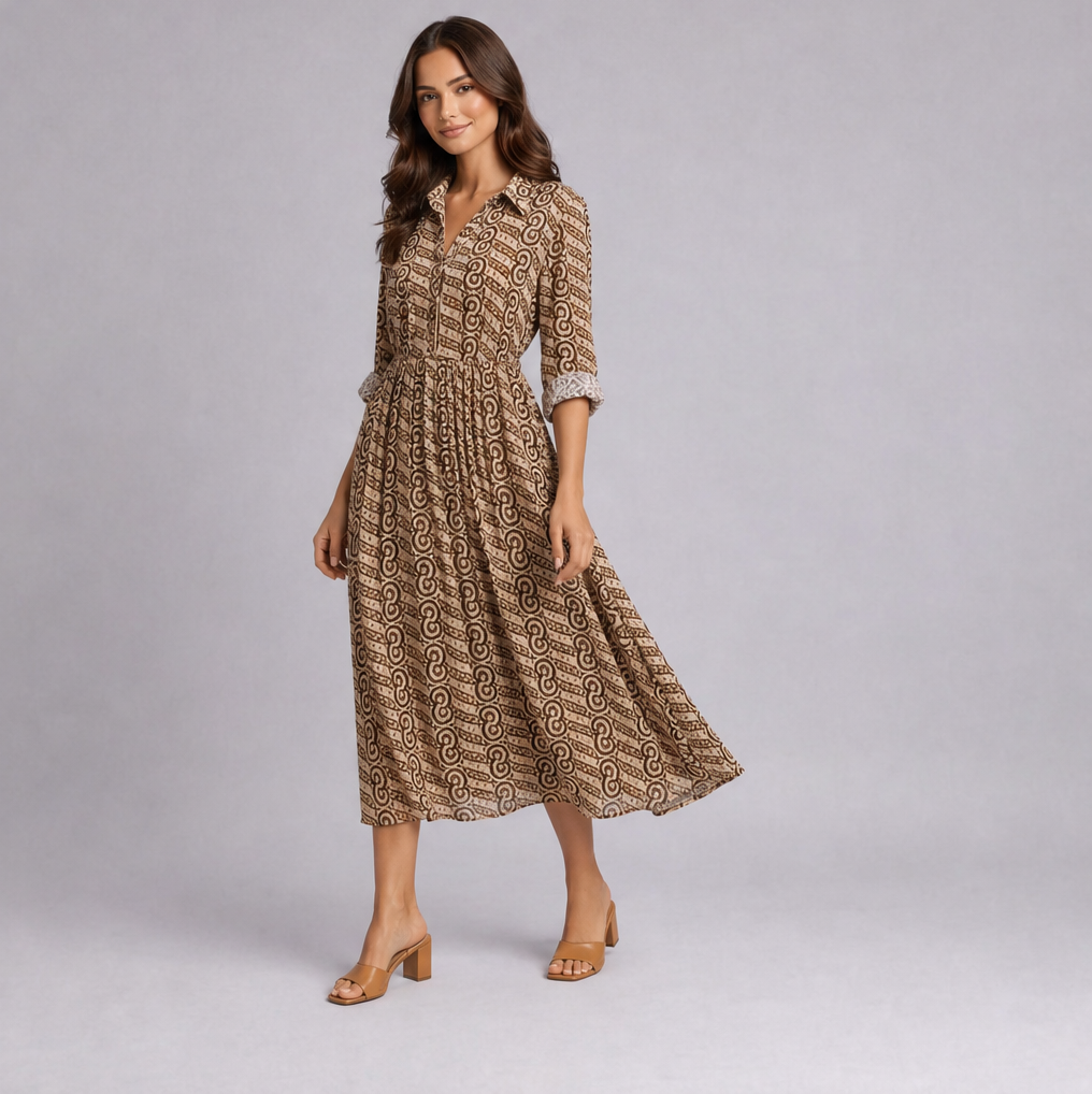 Handblock Printed Midi Shirt Dress — Ratń Swamini
