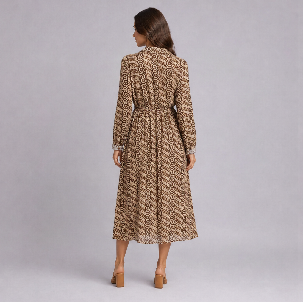 Handblock Printed Midi Shirt Dress — Ratń Swamini · view 3