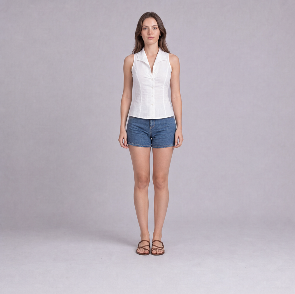 Sleeveless Notch Collar Shirt — Ratń Swamini