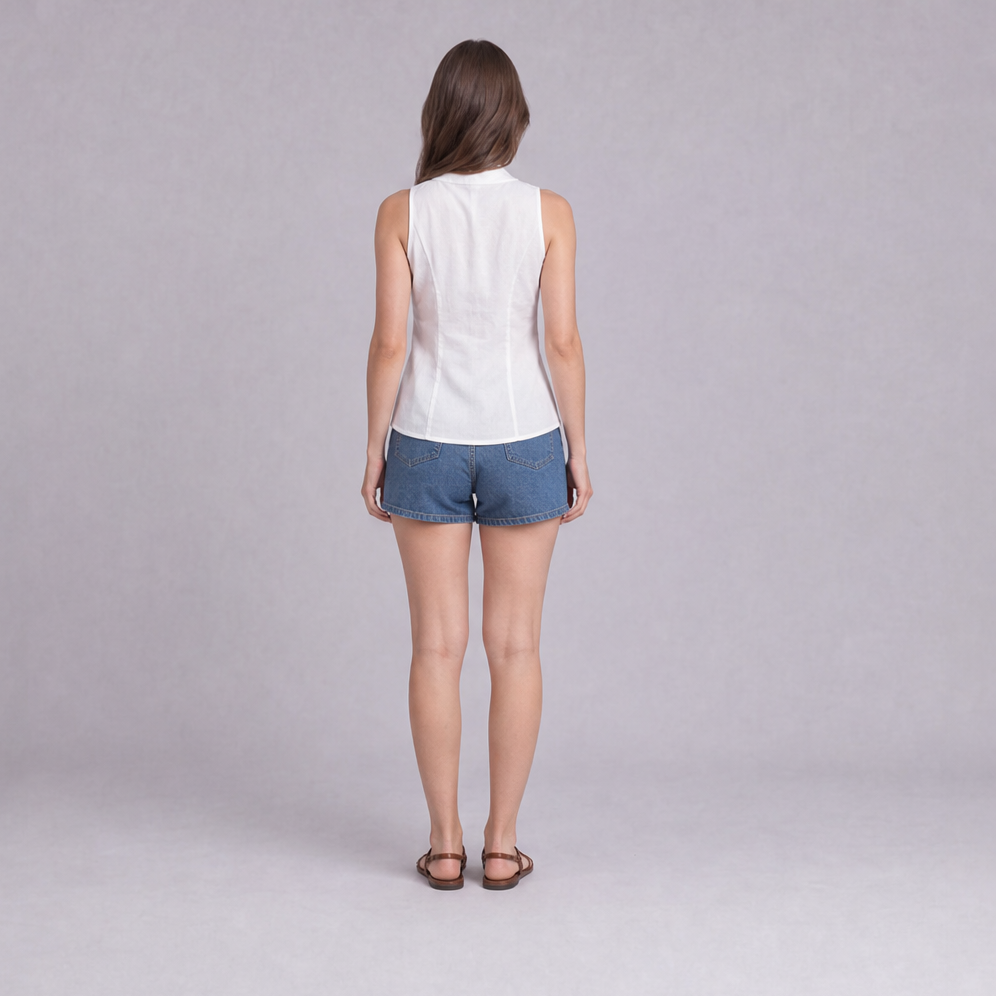 Sleeveless Notch Collar Shirt — Ratń Swamini · view 2