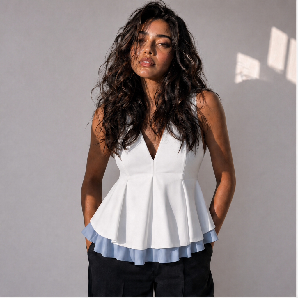 Cotton Linen Layered Peplum Top, Ratń Swamini