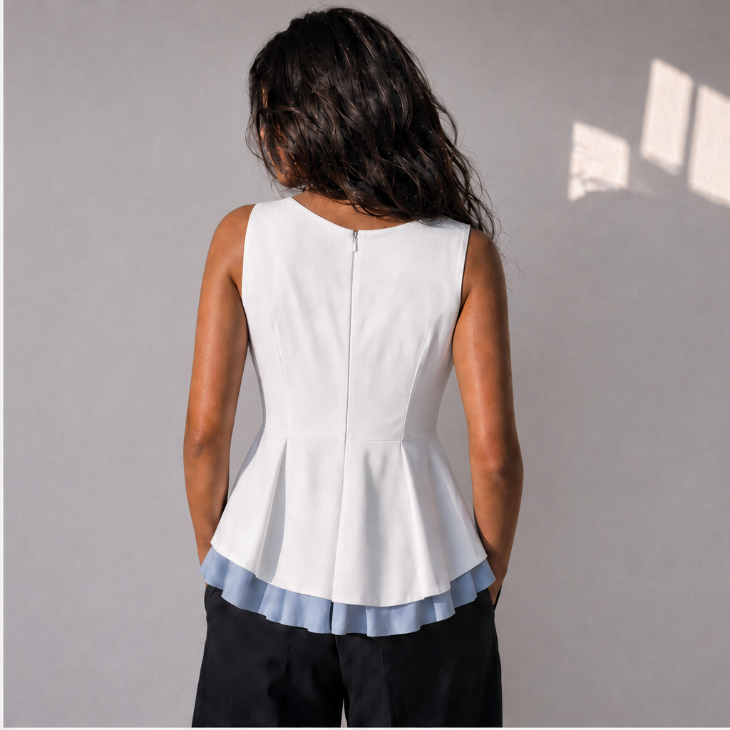 Cotton Linen Layered Peplum Top, Ratń Swamini · back view
